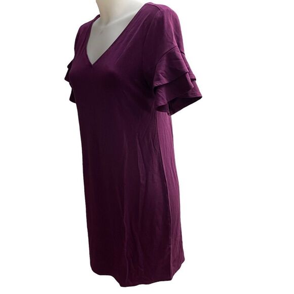WHITE HOUSE BLACK MARKET PURPLE SHIFT DRESS, V neck SHORT FLUTTER SLEEVE SZ M - Picture 4 of 11